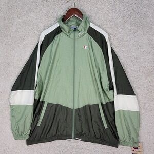 Champion Windbreaker Jacket Men's‎ 2XL Green Black Colorblock Mock Neck Y2K NEW